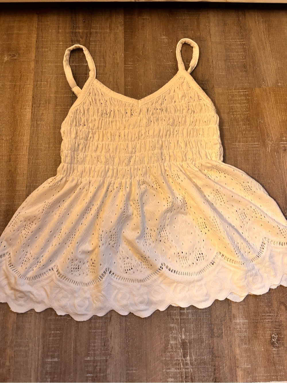 Smocked Eyelet Camisole Tank Top in White